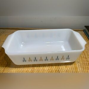 FIRE KING Milk glass Square pan 445 Candlestick 'Candle Glow' Pattern 1960s